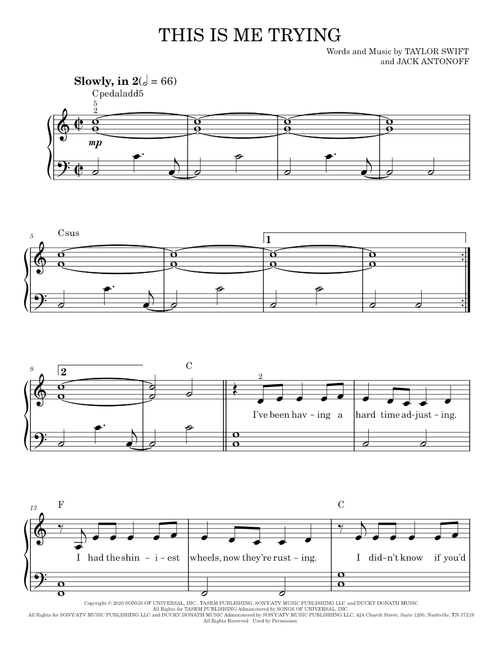 This Is Me Trying - Taylor Swift (Easy Piano)