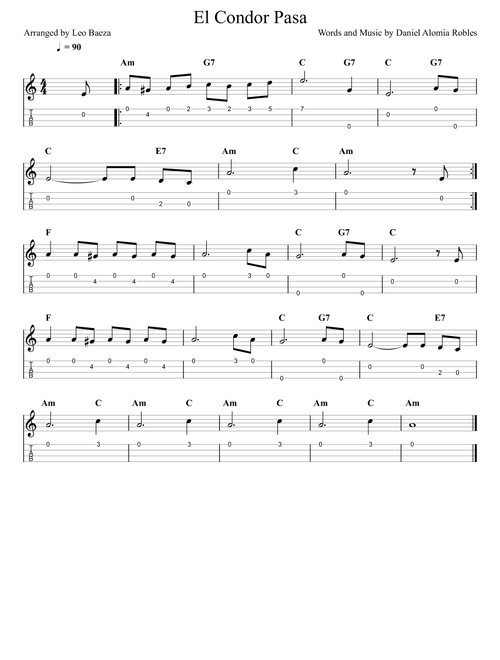 El Condor Pasa (Arr. Leo Baeza) - Daniel Alomia (Ukulele Chords-Lyrics)