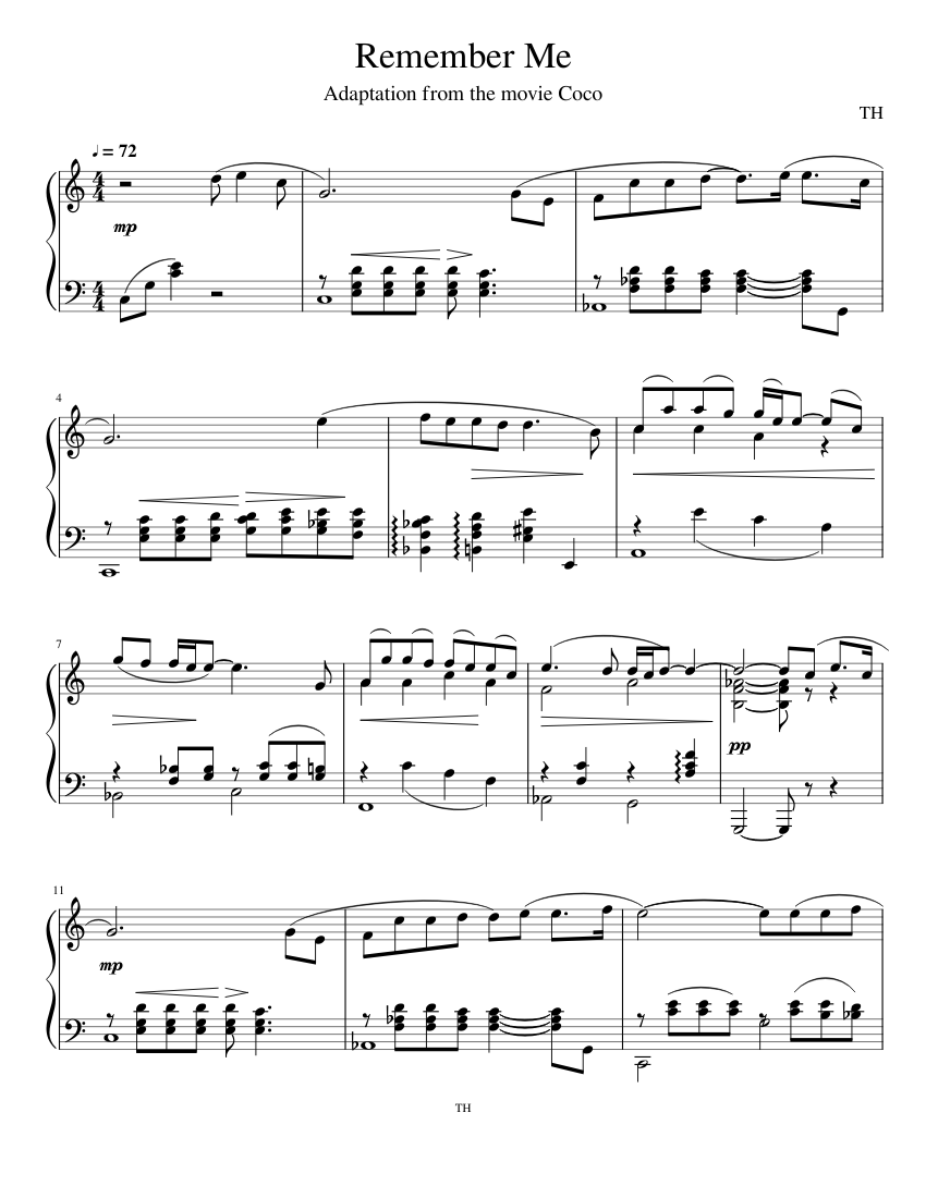 remember me coco piano notes