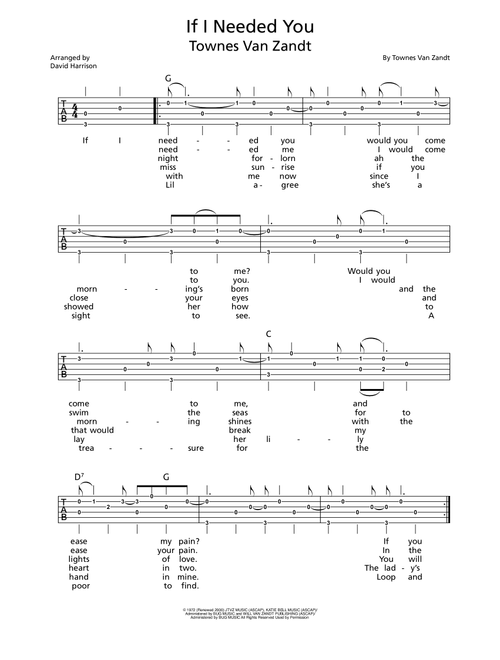 If I Needed You (Arr. David Harrison) - Townes Van Zandt (Guitar Tab)