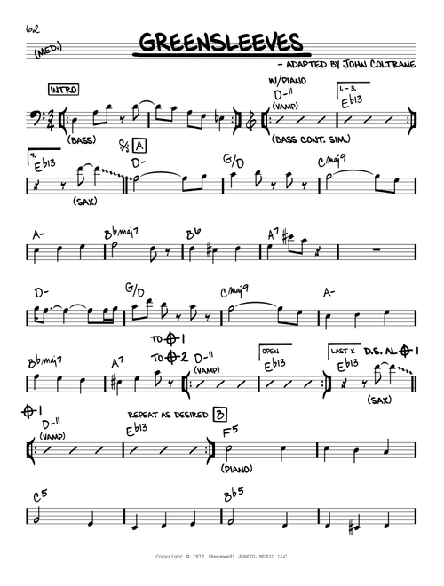 Greensleeves - John Coltrane (Real Book - Melody-Chords)
