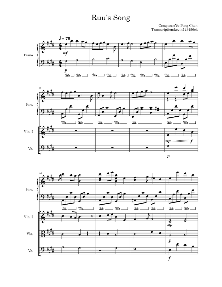 Ruu's Song – Yu-Peng Chen Sheet Music for Piano, Flute