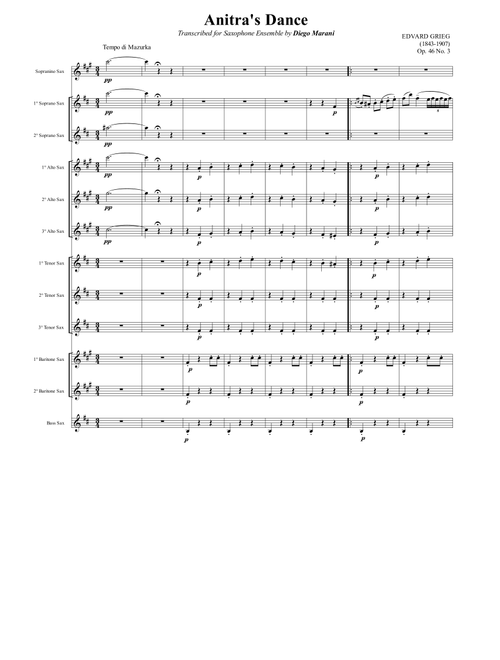 "Anitra's Dance" from Peer Gynt Suite for Saxophone Ensemble (Arr. Diego Marani) - E. Grieg (Woodwind Ensemble)