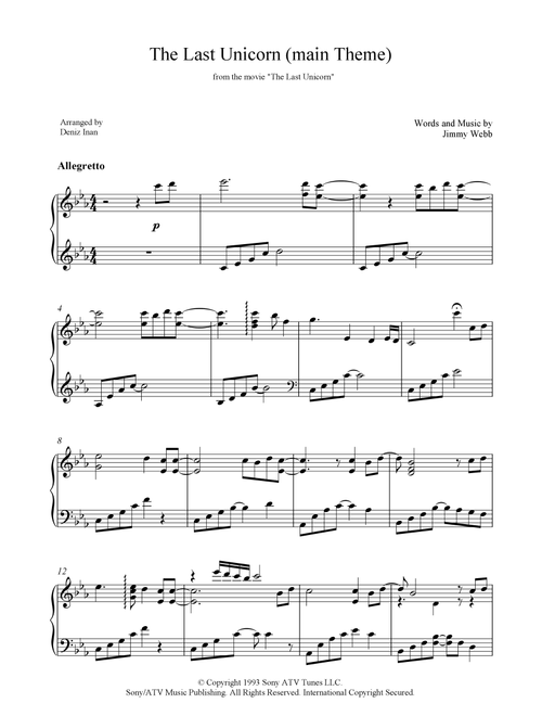 The Last Unicorn (main Theme) (Arr. Deniz Inan) - Jimmy Webb (Piano Solo)
