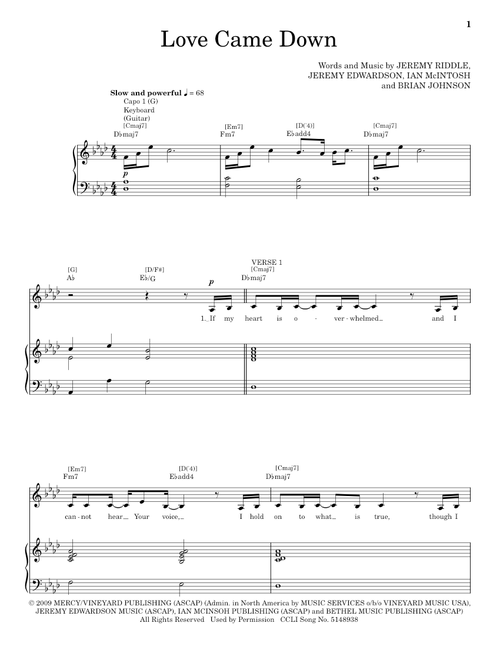 Love Came Down - Kari Jobe (Piano-Vocal-Guitar)