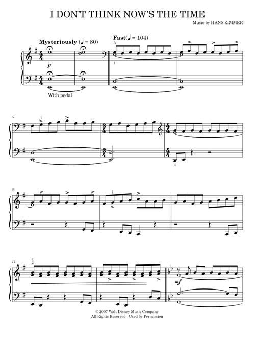 I Don't Think Now's The Time - Hans Zimmer (Easy Piano)