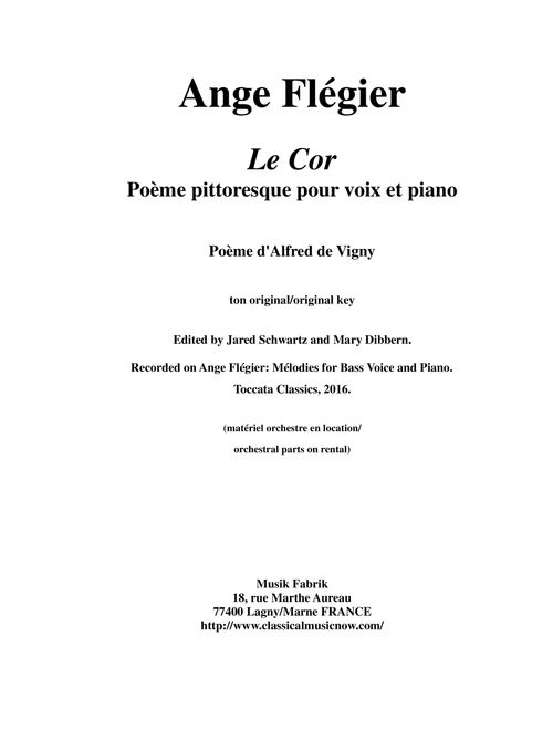 Ange FlÃ©gier:  Le Cor for bass voice and piano (Vocal Solo)