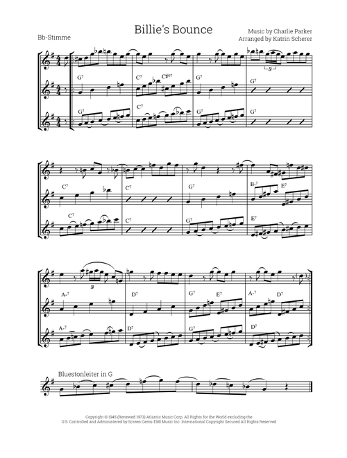 Billie's Bounce (bill's Bounce) (Arr. Katrin Scherer) - Charlie Parker (Small Ensemble)