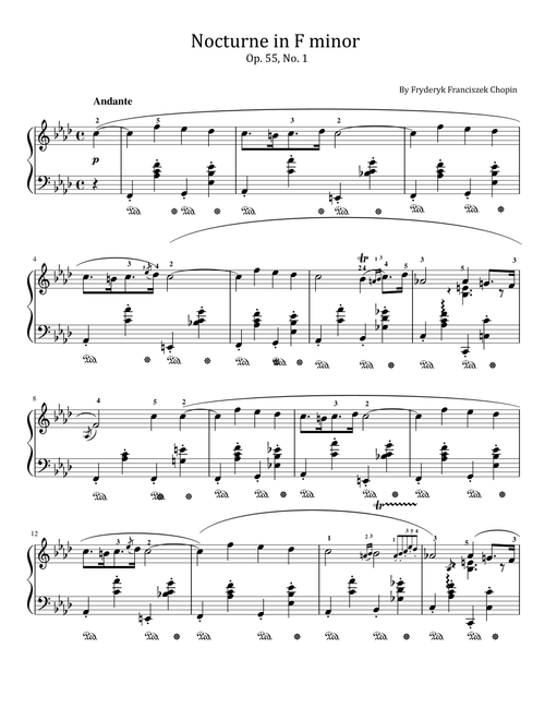 Chopin - Nocturne in F minor Op. 55, No. 1 - Original With Fingered (Arr. poon) - F Chopin (Piano Solo)