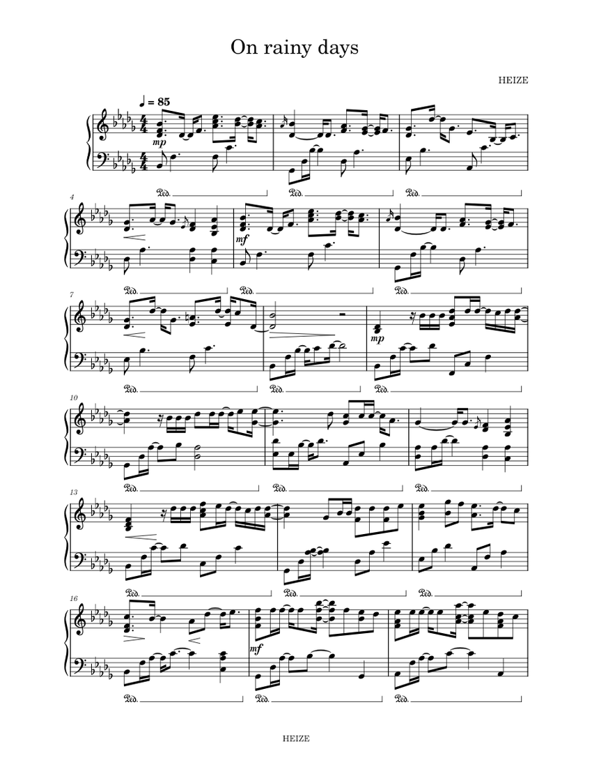 On rainy days HEIZE Sheet music for Piano (Solo)