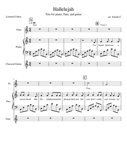 Hallelujah - Leonard Cohen (Trio for Piano, Flute & Guitar)