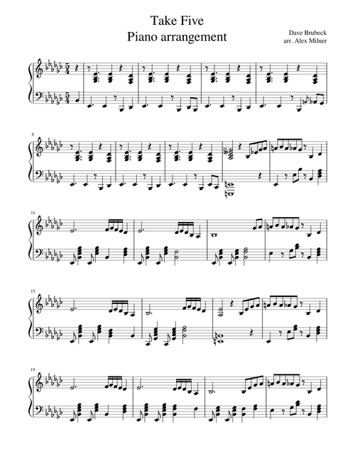 Take Five for Jazz piano