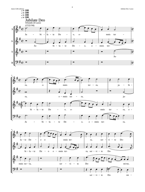 Jubilate Deo a 4 (a 6-part setting appeared in Modulorum … modulatorum secundum volumen (Paris, 1565)) - Orlando di Lasso