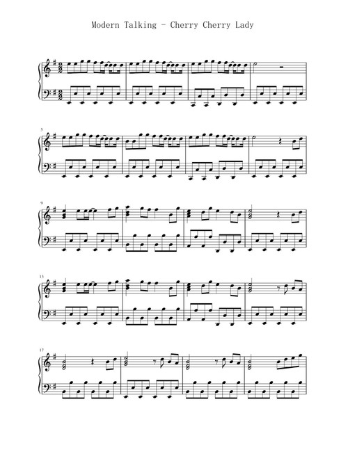 Cheri, Cheri Lady (Arr. Modern Talking) (Piano Solo)