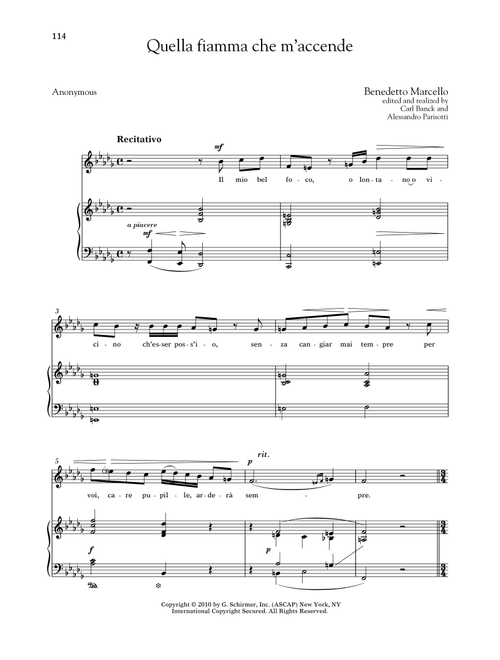 Quella Fiamma Che M'accende (High Voice) (Ed. Richard Walters) - Benedetto Marcello, Anonymous (Piano Vocal)