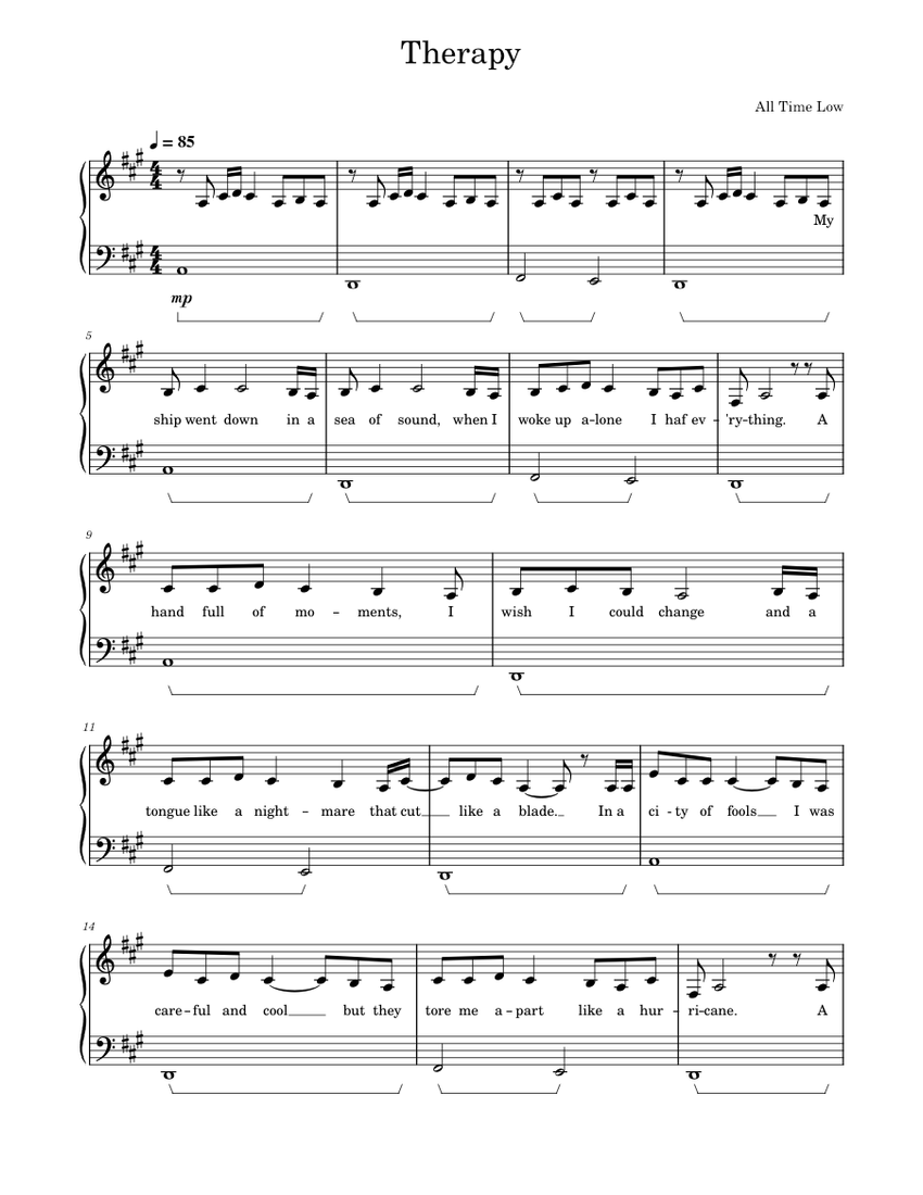 Therapy All Time Low Sheet music for Piano (Solo)