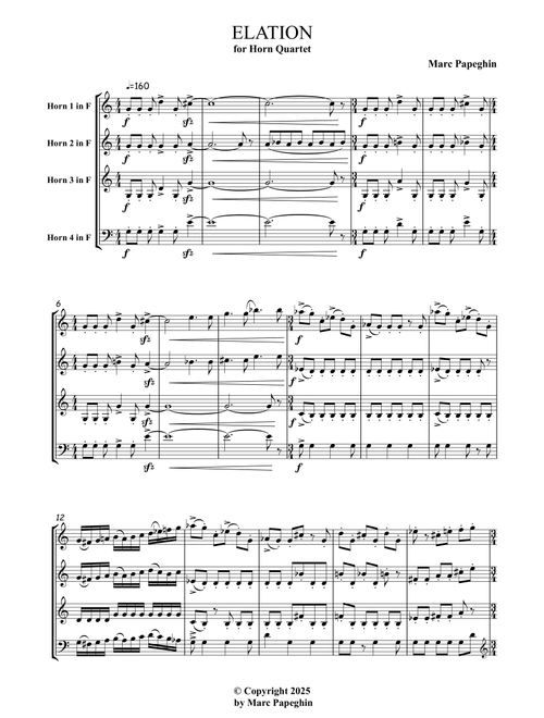 Elation - An Original French Horn Quartet (Arr. Marc Papeghin) (Brass Ensemble)