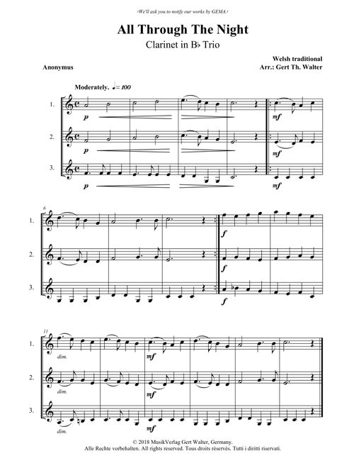 All Through The Night (Arr. Gert Th. Walter) - Welsh Traditional (Woodwind Ensemble)