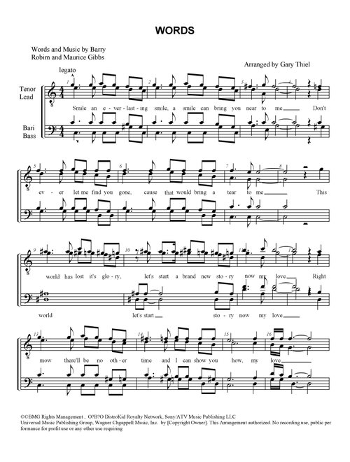 Words (Arr. Gary Thiel) - Bee Gees (Choral, TTBB)