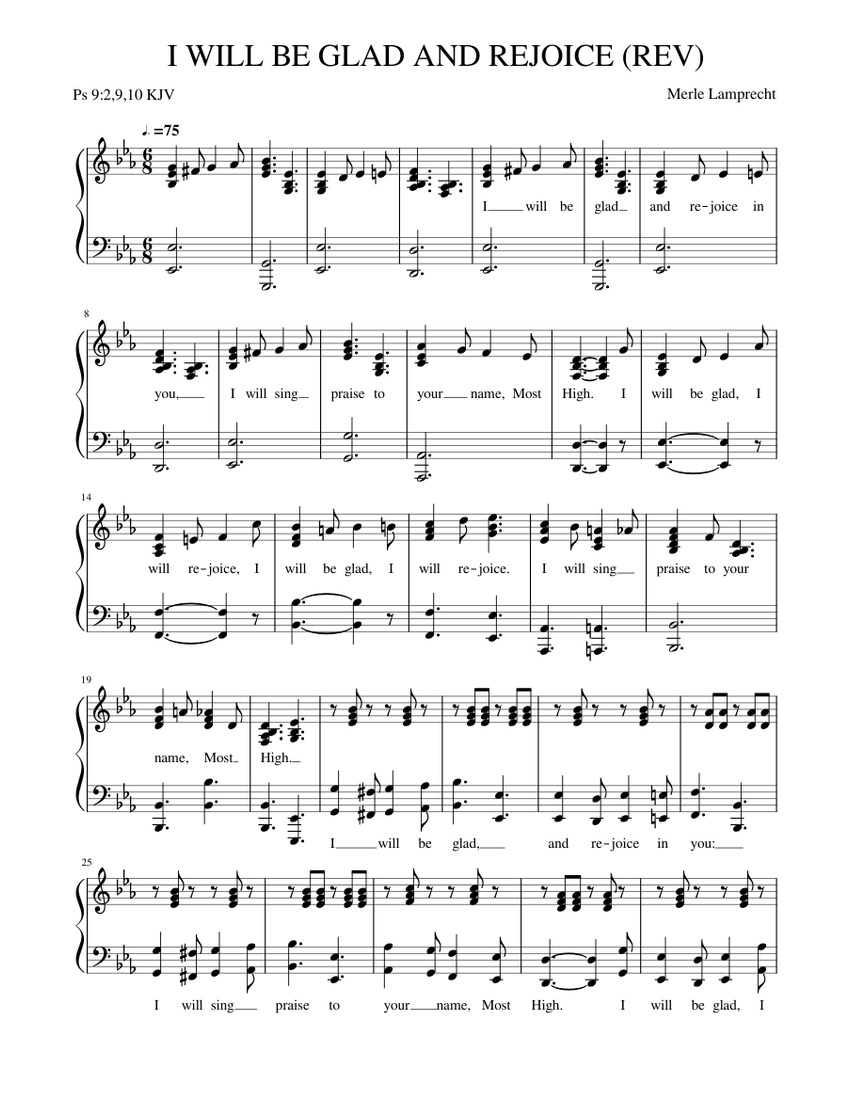 I WILL BE GLAD AND REJOICE REV Sheet Music for Piano (Church Choir ...