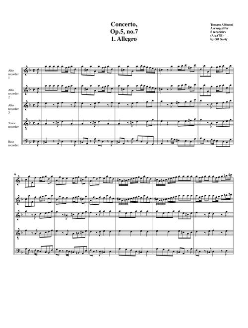 Concerto, Op.5, no.7 (arrangement for 5 recorders) (Arr. Gil Garty) - Tomaso Albinoni (Recorder Solo)