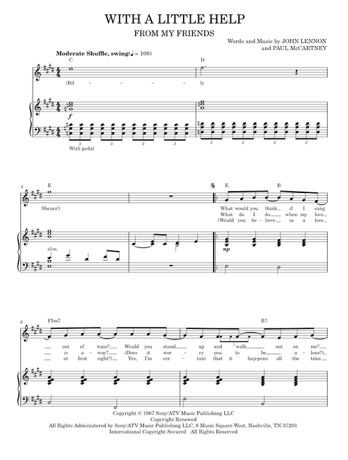 With A Little Help From My Friends - John Lennon, Paul McCartney, The Beatles (Piano Vocal)