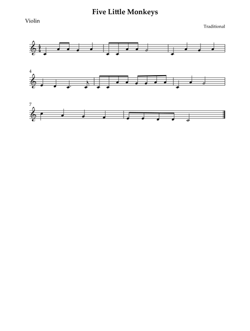 Five Little Monkeys (Arr. Wesley S. SIlva) - Traditional (Violin Solo)