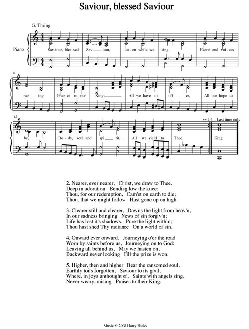 Saviour, blessed Saviour. A new tune to a wonderful old hymn. - Harry Hicks (Choral, Unison)