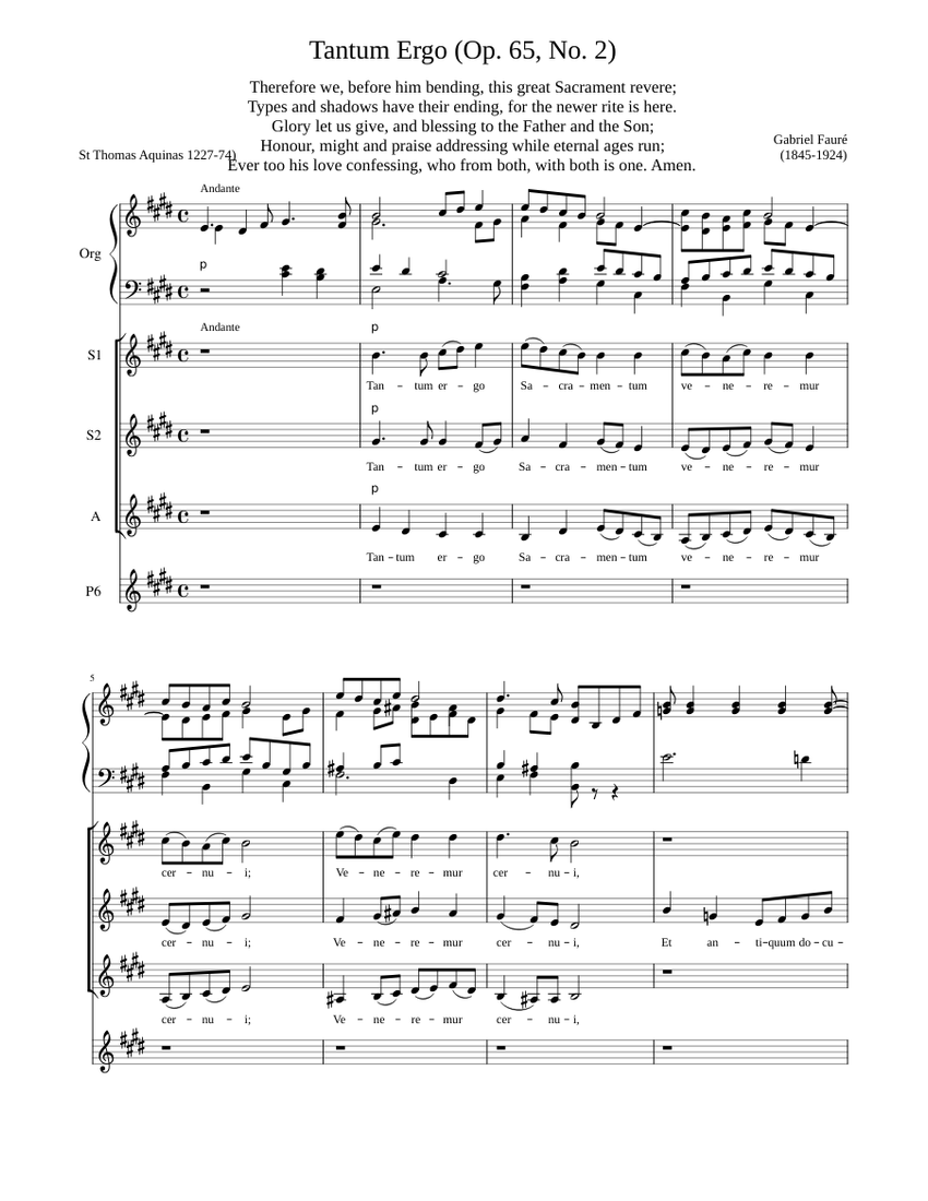 Tantum Ergo, Op. 65, No. 2 - Gabriel Fauré Sheet Music for