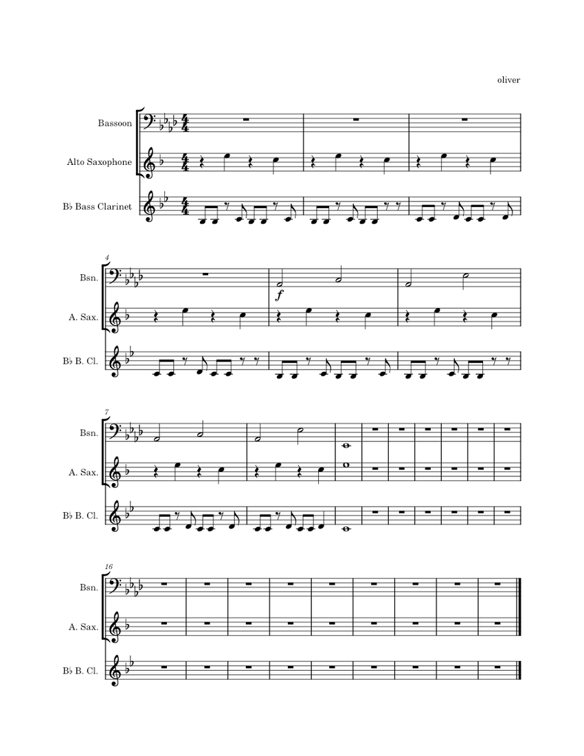 Woodwind trio Sheet music for bass, Bassoon, Saxophone alto (Woodwind Trio)