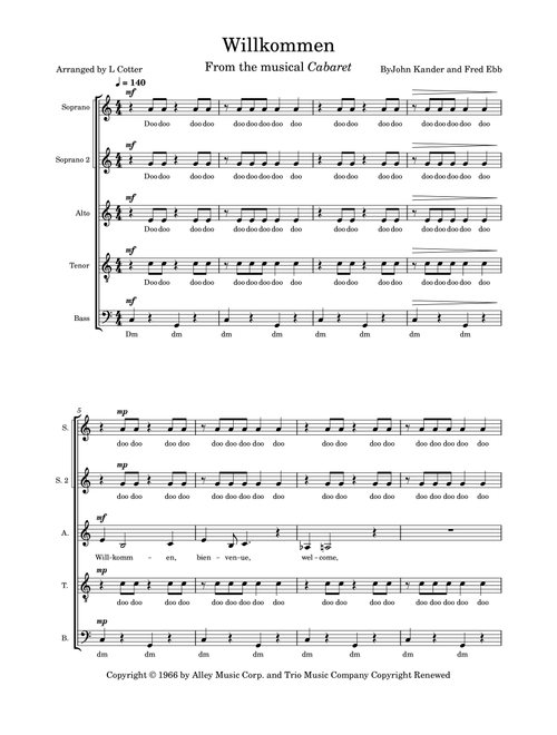 Willkommen (Arr. L Cotter) - John Kander, Fred Ebb (Choral, SATB)