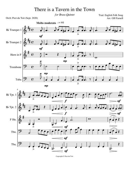 There's A Tavern In The Town (Arr. Peet du Toit) - Traditional, Lawrence Welk (Brass Ensemble)