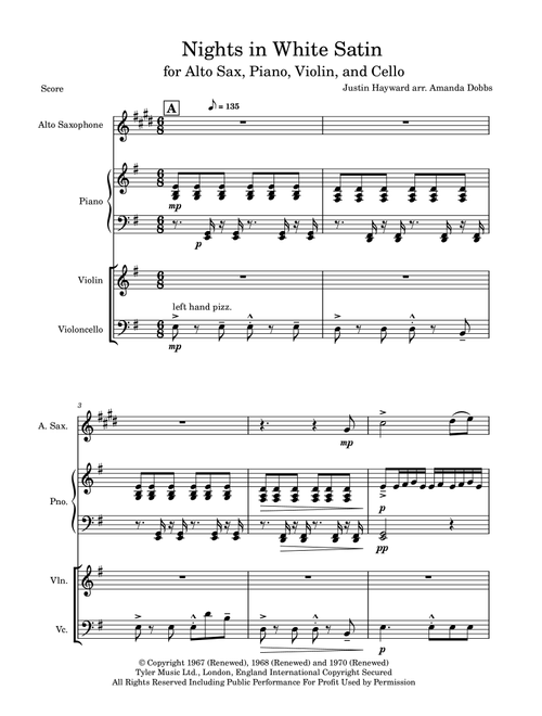 Nights In White Satin (Arr. Amanda Dobbs) - The Moody Blues (Small Ensemble)