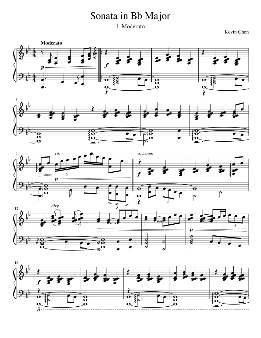 Sonata in Bb major - 1. Moderato Sheet Music for Piano (Solo ...