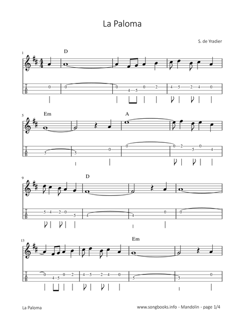 La Paloma (Arr. songbooks.info) - S. de Yradier (Mandolin)
