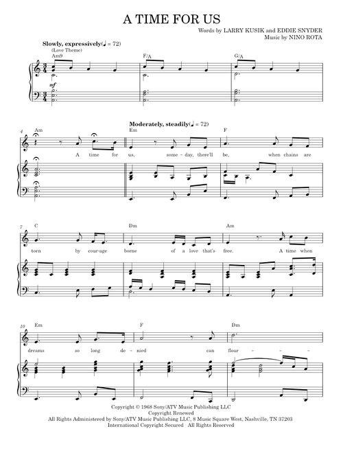 A Time For Us (Love Theme) - Andy Williams, Nino Rota (Piano Vocal)