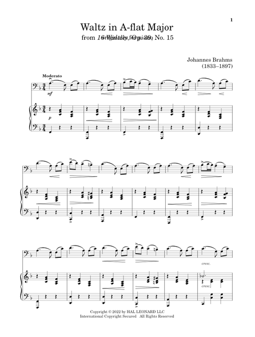 Waltz In A-Flat Major, Op. 39, No. 15 - Johannes Brahms (Cello and Piano)