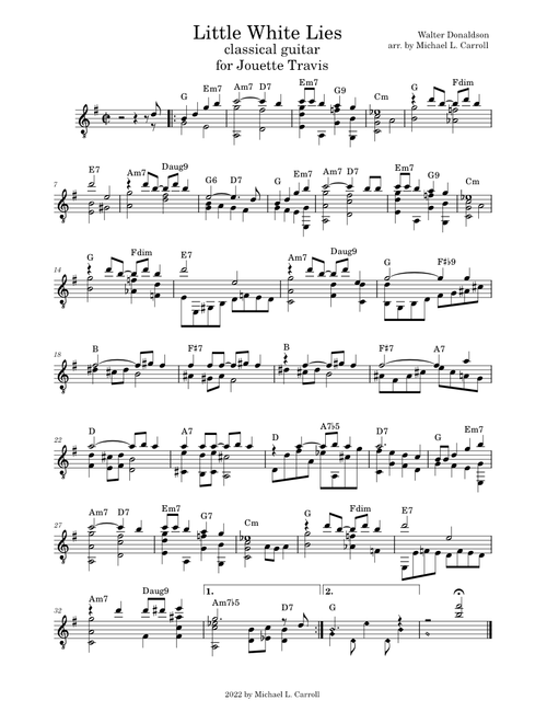 Little White Lies Guitar Solo -- arr. by Michael L. Carroll