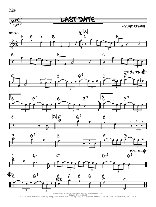 Last Date - Floyd Cramer (Real Book - Melody-Chords)