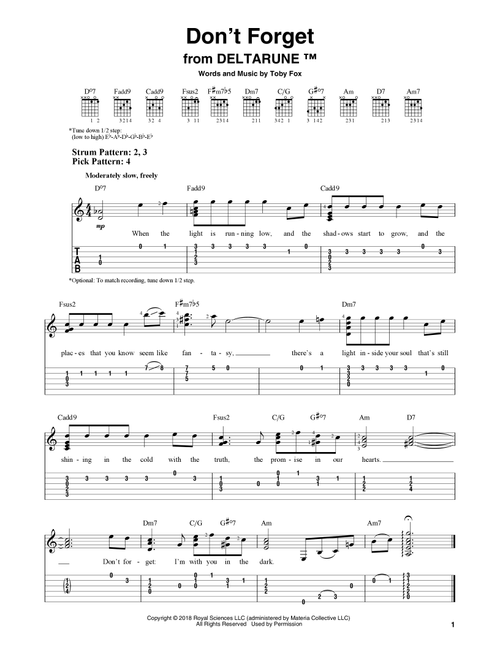 Don't Forget (from Deltarune) - Toby Fox (Easy Guitar with TAB)