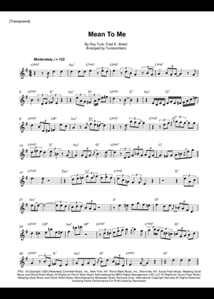 Mean To Me Sheet Music with Chords for Guitar, Bass guitar, Drum