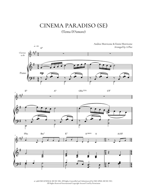 Love Theme (Tema D'amore) (Arr. Phee) - Andrea Morricone, Ennio Morricone (Clarinet and Piano)