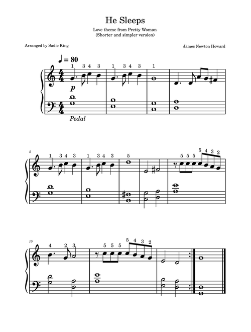 He Sleeps (Arr. Sadie King) - James Newton Howard (Easy Piano)