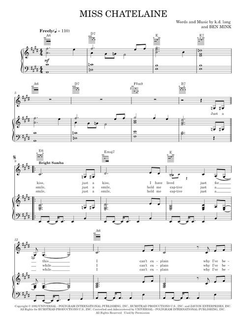 Miss chatelaine - K.D. Lang (Piano-Vocal-Guitar)