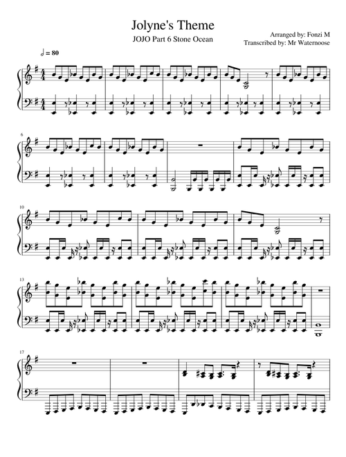 Jolyne's Theme-JOJO stone ocean Fonzi M transcription