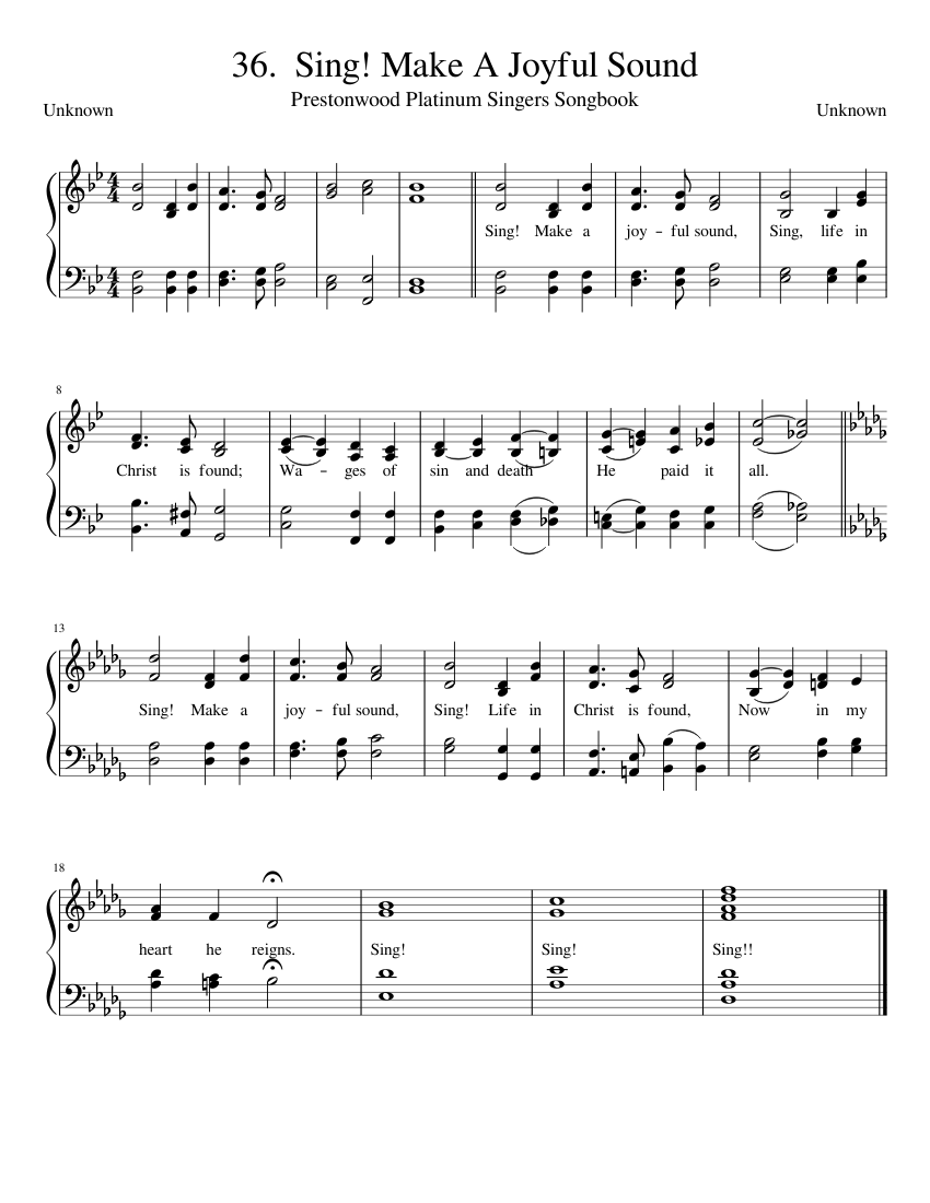36 Sing Make A Joyful Sound Sheet Music for Piano (SATB) easy ...