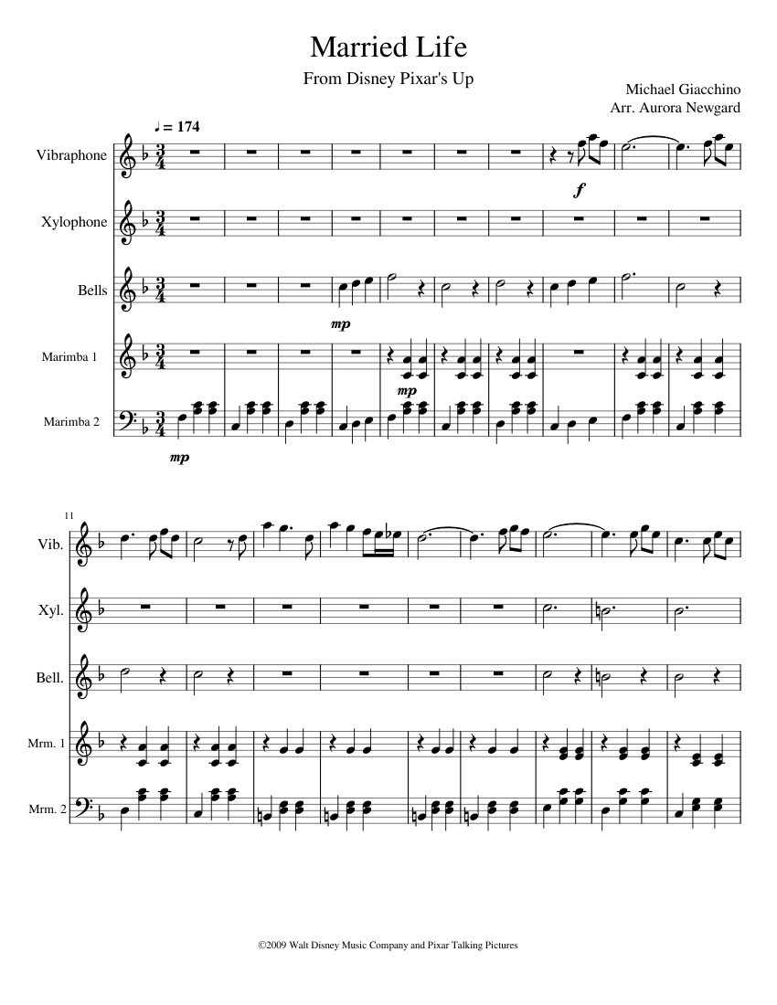 Married Life for Percussion Quintet Sheet music for Vibraphone