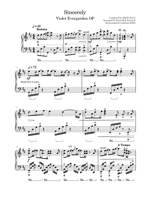 Violet Evergarden - Sincerely (Piano Solo)