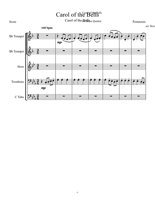 Carol of the Bells for Brass Quintet