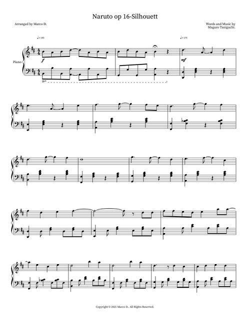 Naruto op 16-Silhouett (Arr. Marco D.) - Maguro Taniguchi (Piano Solo)